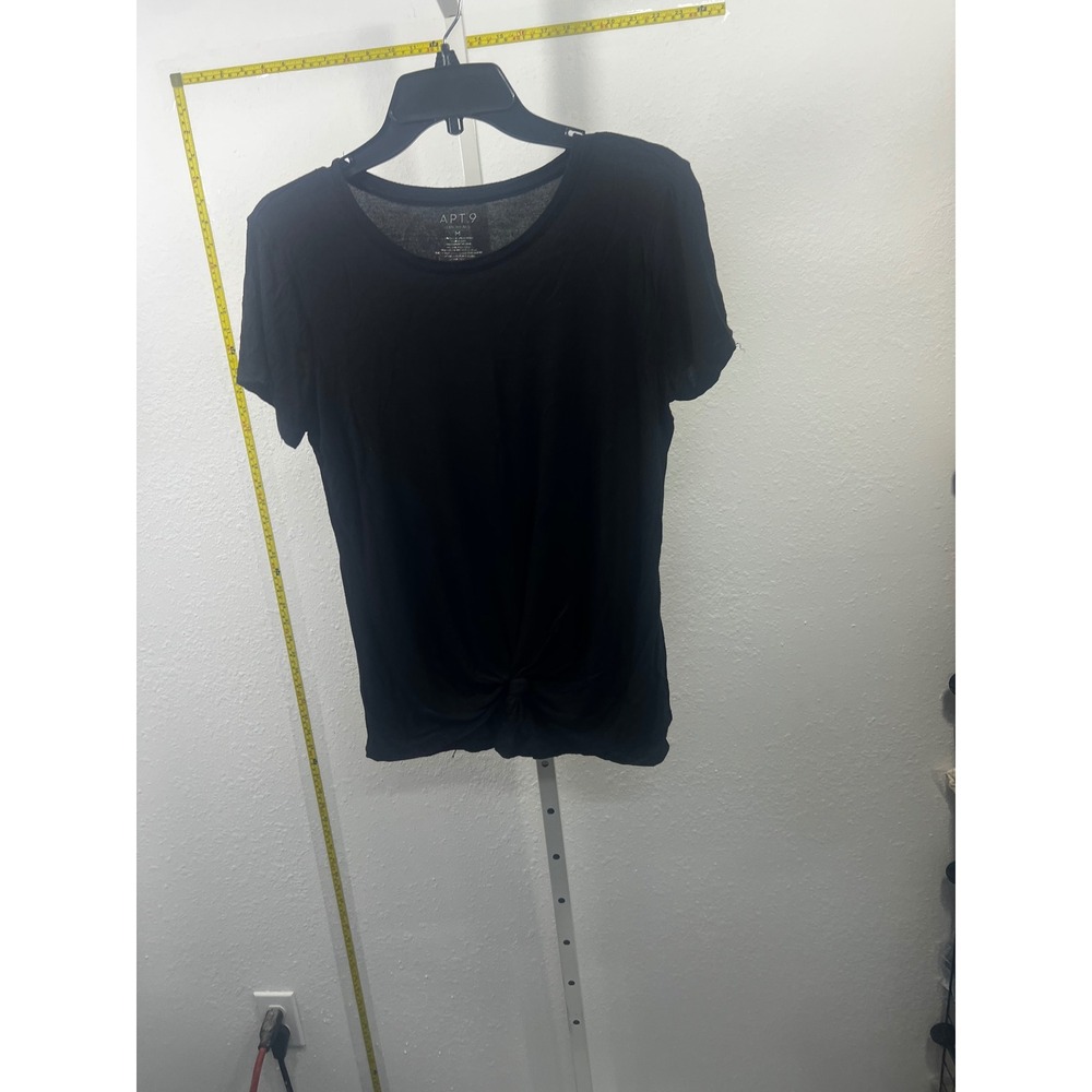 Apt 9 Essentials Womens Black Front Knot Short Sleeve T-Shirt Size M Crew Neck